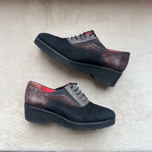 Pas de Rouge Women 6.5 EU 36.5 Black & Brown Suede Platform Oxford Shoes Italy
